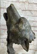 Two Wolves Head Bust Bronze Sculpture