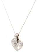 18kt White gold 1.50ctw pave diamond heart shaped pendant on chain