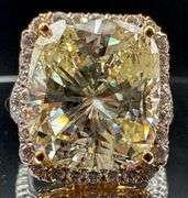 18K Yellow Gold Cushion Cut Diamond Ring of 14.14ct
