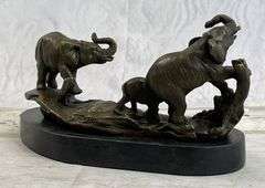 Three Elephants Walking Bronze Statue