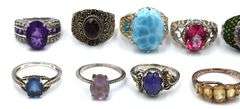 Big group lot of Vintage 925 sterling silver gemstone rings