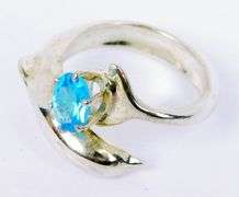 Sterling Bypass Dolphin Ring with Blue Topaz, 5.5
