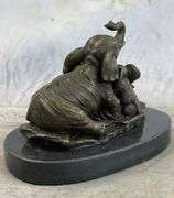 Elephant Mom with Two Cubs Bronze Sculpture
