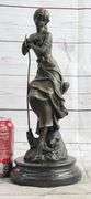 Sexy Maiden Holding Rose Flower in Garden Bronze Sculpture