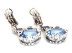 925 Sterling silver Judith Ripka blue CZ dangle earrings