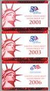 3 Complete 10-pc 2001, 2003, & 2006 SILVER Proof Sets. Original Packaging