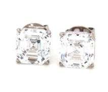 14kt White gold Asscher cut cubic zirconia stud earrings