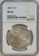 Original solid Gem BU 1881-S Morgan Silver Dollar. NGC MS65