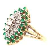 14kt Yellow gold 0.35ctw diamond and emerald cluster marquise shaped ring