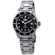 Invicta Pro Diver Men's Stainless Steel Watch – Black Dial, Silver-Tone Bracelet, 200M Water Resista