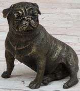 Green Patina Pug Dog Bronze Sculpture