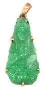 Carved Jade Buddha Pendant set in 14K YG