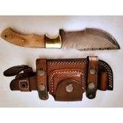 Damascus Steel Fixed Blade Hunting Knife with Bone Handle