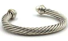 David Yurman classic cable pearl cuff bangle bracelet