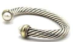 David Yurman classic cable pearl cuff bangle bracelet