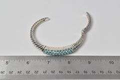 Sterling Silver Blue Topaz Gemstone Hinged Cuff Bracelet