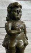 Young Girl Bronze Sculpture on Marble Base
