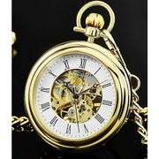 23K Gold-Plated Men's Skeleton Pocket Watch