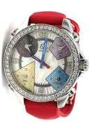 Jacob & Co five time zone quartz 40mm diamond bezel on red trap leather watch