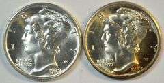Superb Gem BU 1939-P & 1939-D Mercury Dimes. Gem BU FSB