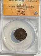 1864 Indian Cent With L Repunched Date VF 20 Detail