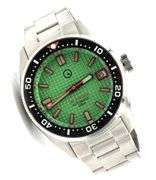 Islander automatic on Mint green waffle dial and coral red accents watch