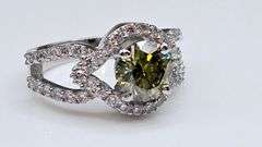 Dazzling 3.15 Ct Green Amber Bronze Fire Moissanite Ring