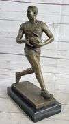 Hot Cast Rugged Rugby Player Bronze Sculpture Marble Base Statue Figure