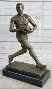 Hot Cast Rugged Rugby Player Bronze Sculpture Marble Base Statue Figure