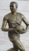 Hot Cast Rugged Rugby Player Bronze Sculpture Marble Base Statue Figure