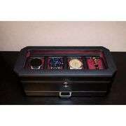 Leather Watch Display Box with Glass Lid and Valet Drawer