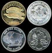4 Different Designs of 1 Troy Ounce .999 Silver Rounds