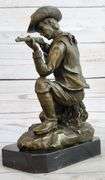 Cowboy With Gun Bullet Rifle Shooting Range Bronze Sculpture