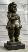 Young Girl Bronze Sculpture on Marble Base