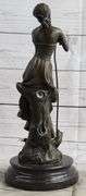 Sexy Maiden Holding Rose Flower in Garden Bronze Sculpture