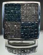 14K White Gold Princess Cut Blue & White Diamond Cluster Earrings of 1.90 CT