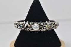 Sterling Silver Multi-Gemstone Hinged Cuff Bracelet with 10K Yellow Gold Accents