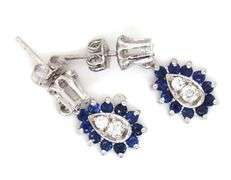 Vintage style 14kt White gold sapphire and diamond earrings