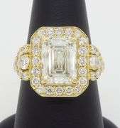 4.59CTW Emerald Cut Halo Diamond Ring in Yellow Gold