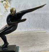 Ice Skater Bronze Sculpture on Marble Base Figurine