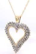10kt Yellow gold double row open diamond heart pendant on chain