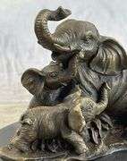 Elephant Mom with Two Cubs Bronze Sculpture