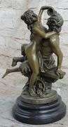 Nude Erotic Nymph with Satyr Bronze Sculpture