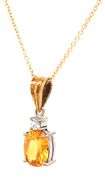 18kt Yellow gold 1.65ct oval yellow sapphire and diamond accent pendant on chain