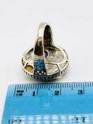 925 Sterling Silver Gear Pattern Beatiful Color Stone Industrail Look Ring