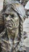 Indian Native Chief Eagle Bust Sculpture on Marble Base Statue