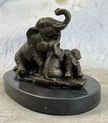Elephant Mom with Two Cubs Bronze Sculpture
