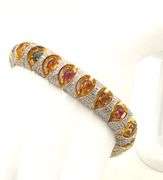 Awesome 7.06CTW Oval Shaped Multicolored Cabochon-Cuts Tourmaline & 3.90CTW Diamond Bracelet in 14kt