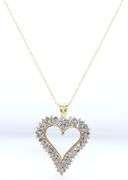 10kt Yellow gold double row open diamond heart pendant on chain
