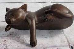 Desk Top Adorable Cat Bronze Sculpture